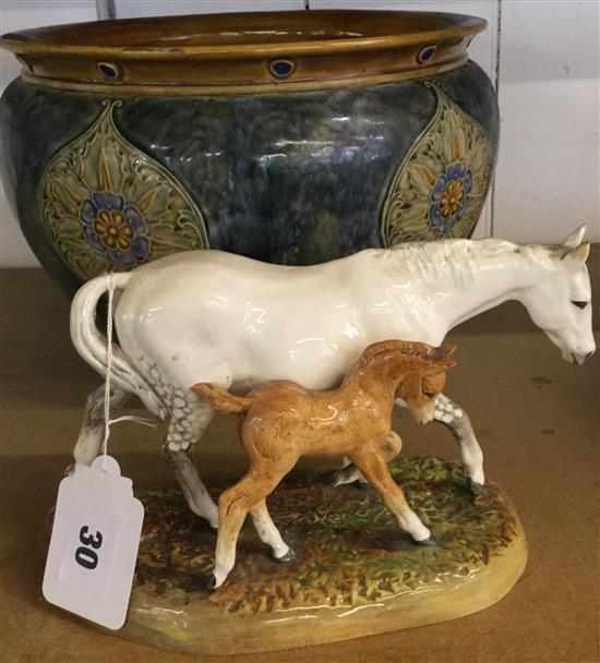 Doulton figure - mare & foal & jardinere